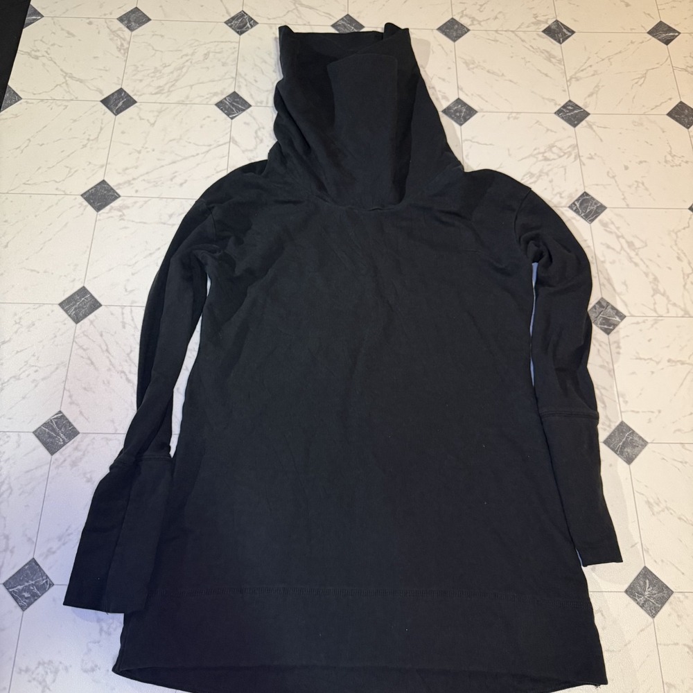 Merona Women's Black Mock Neck Hoodie Medium Lightweight Casual Sweatshirt‎
